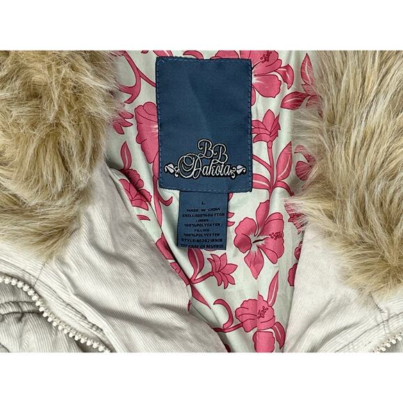 BB Dakota Women's Corduroy Bomber Jacket Style with Faux Fur High Collar Size L - Picture 13 of 13